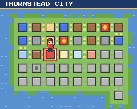 A region map: coloured squares for each place along a winding route on an island.